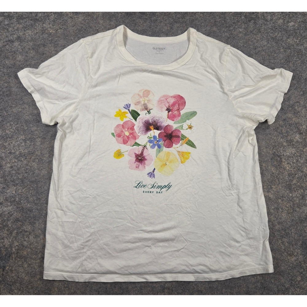 Old Navy Everywear Womens Large Cream Floral Graphic Tee Live Simply Every Day